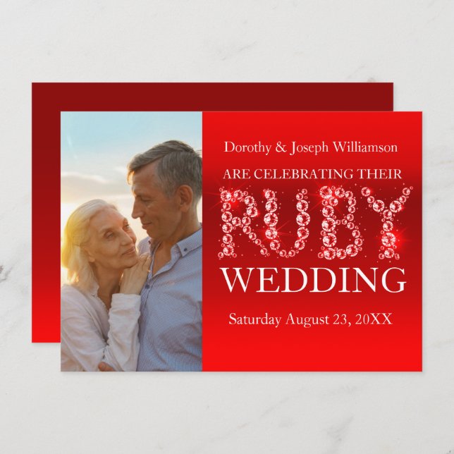 Ruby wedding sparkle stones photo party invite 40 (Front/Back)