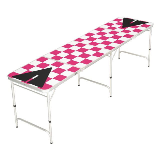 Ruby & White Punk Rocker with Cup Triangles  Beer Pong Table (Angled)