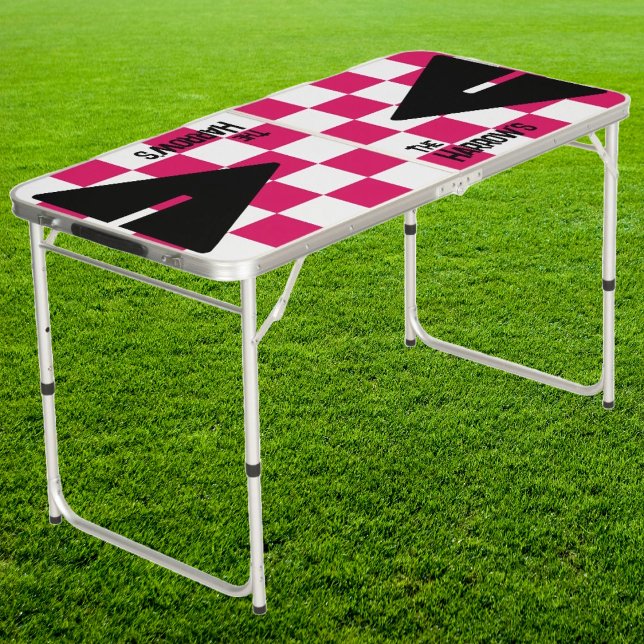 Ruby & White Punk Rocker with Name Tailgate Beer Pong Table (Creator Uploaded)