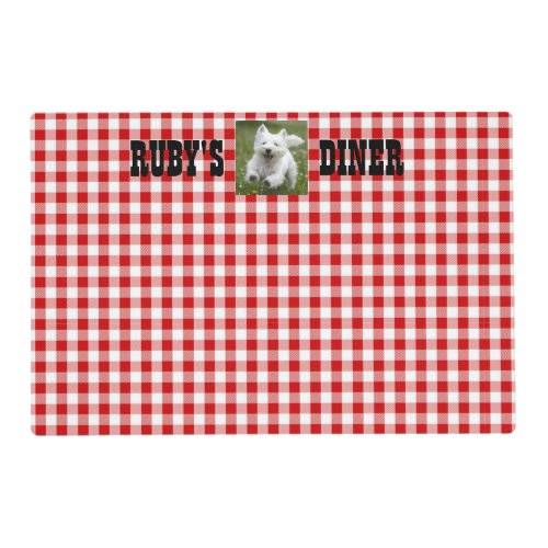 Rubys Diner Dogs Name  Photo Red  White Checks Placemat