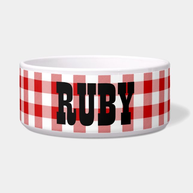 Ruby's Diner Dog's Name Red & White Checks Bowl (Front)