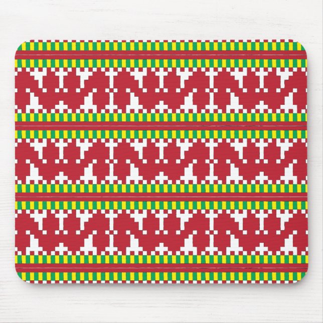 Rucava Red and white folk art geometric pattern I Mouse Pad (Front)