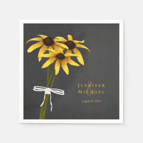 Rudbeckia Black Eyed Susan flowers tied w ribbon Napkins