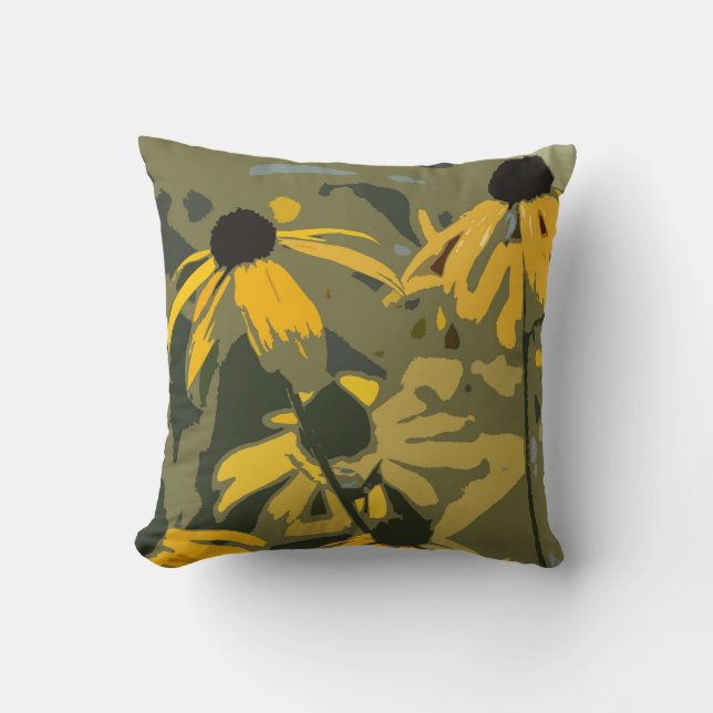 Rudbeckia Floral Abstract Design Throw Pillow (Front)