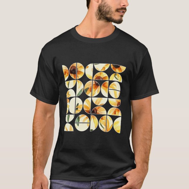 Rudbeckia Flower Floral Geometric Half Circles T-Shirt (Front)