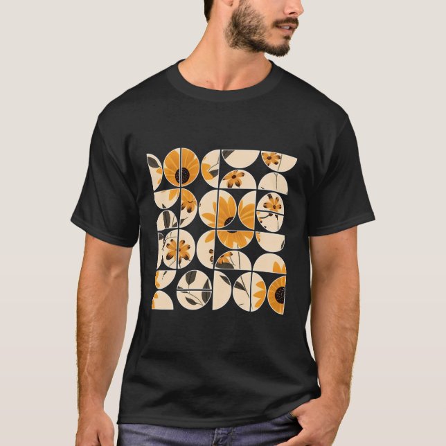 Rudbeckia Flower Floral Geometric Half Circles T-Shirt (Front)