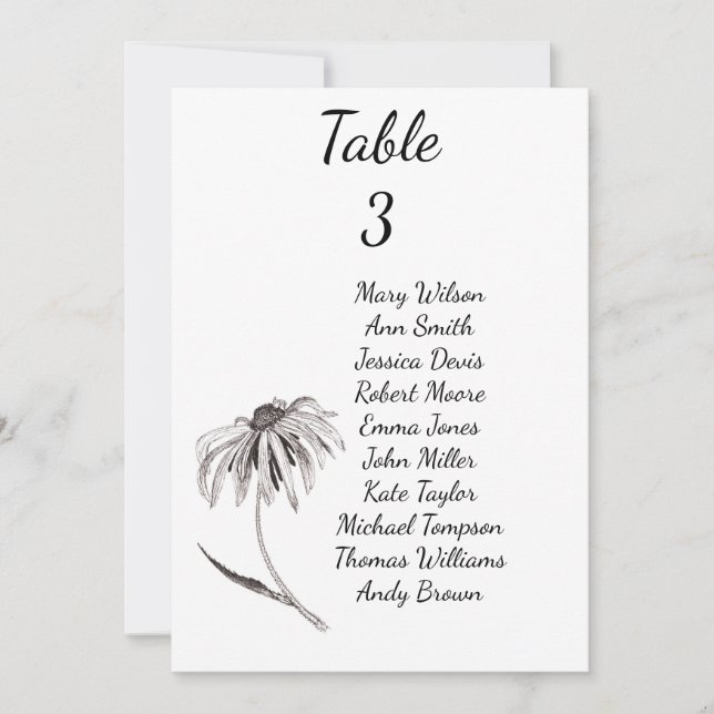 Rudbeckia flower wedding seating chart invitation (Front)