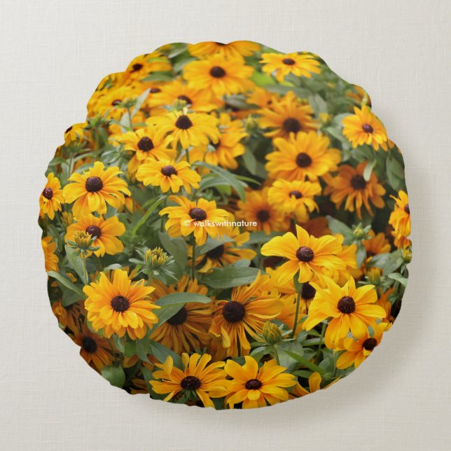Rudbeckias / A Bed of Black-Eyed Susans Round Pillow (Front)