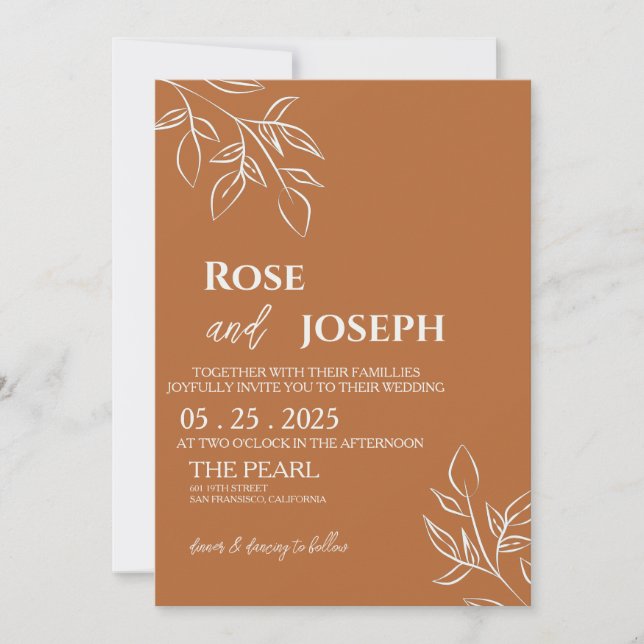 Ruddy Brown Old Money Wedding Invitation (Front)