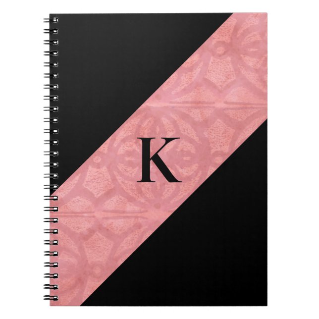 Ruddy Pink Batik and Black Monogrammed Notebook (Front)