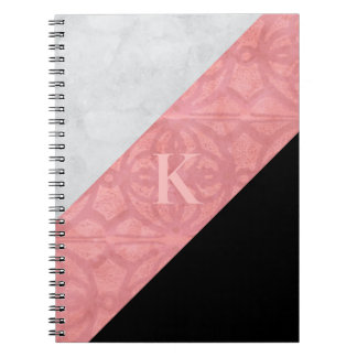 Ruddy Pink Batik And Black Watercolor Monogrammed Notebook