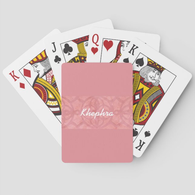 Ruddy Pink Batik And Blue Watercolor Name Poker Cards (Back)