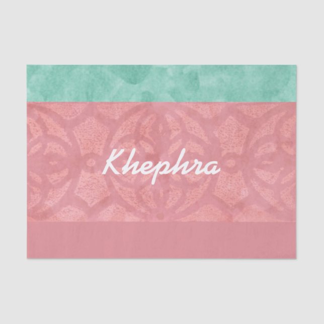 Ruddy Pink Batik And Blue Watercolor Name Tissue Paper (Front)