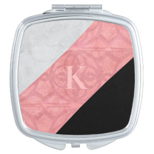 Ruddy Pink Batik And Grey Watercolor Letter Compact Mirror