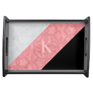 Ruddy Pink Batik And Grey Watercolor Letter Serving Tray