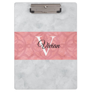 Ruddy Pink Batik And Grey Watercolor Monogrammed Clipboard