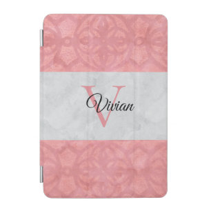 Ruddy Pink Batik And Grey Watercolor Monogrammed N iPad Mini Cover