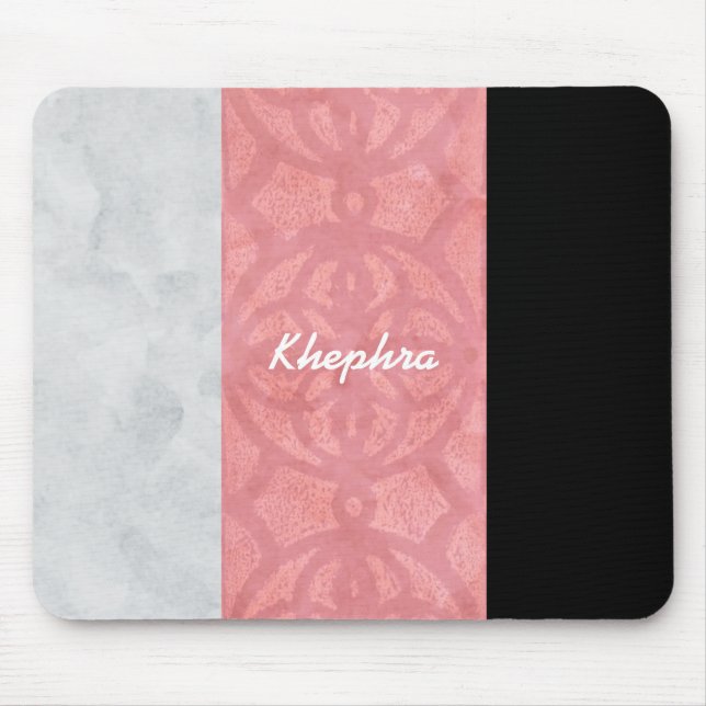 Ruddy Pink Batik Grey Watercolor And Name Mouse Pad (Front)