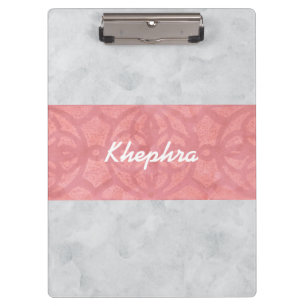 Ruddy Pink Batik Grey Watercolor Name Clipboard