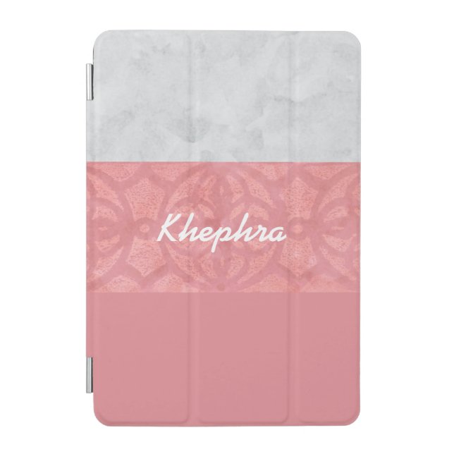 Ruddy Pink Batik Grey Watercolor Name iPad Mini Cover (Front)