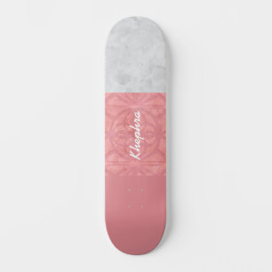 Ruddy Pink Batik Grey Watercolor Name Skateboard