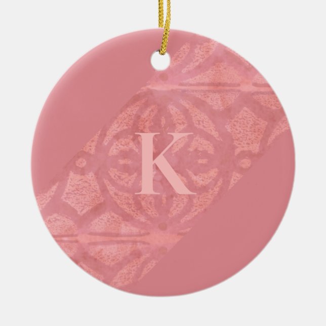 Ruddy Pink Batik Letter Ceramic Ornament (Front)