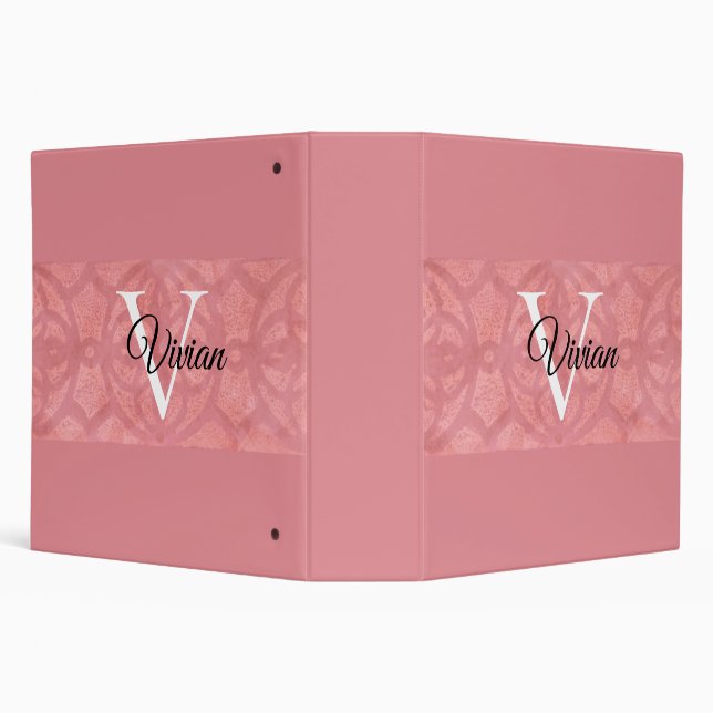 Ruddy Pink Batik Name Monogrammed 3 Ring Binder (Background)