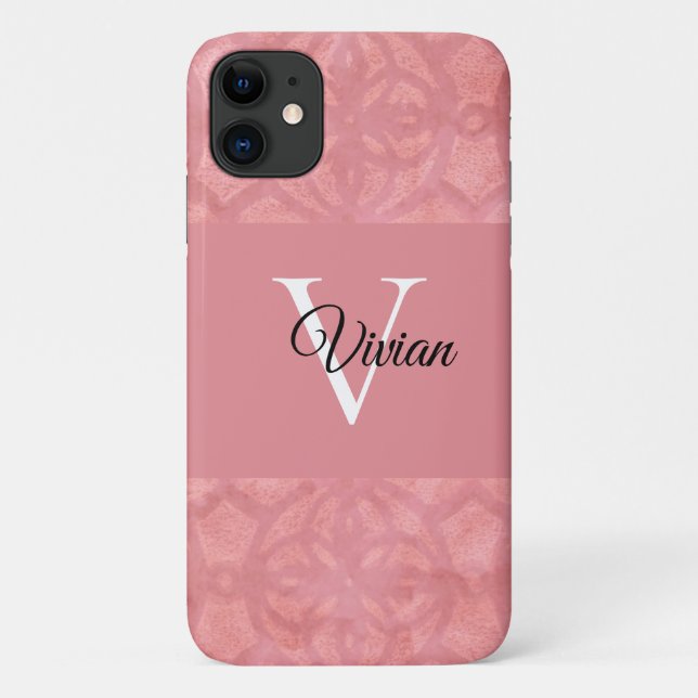 Ruddy Pink Batik Name Monogrammed Case-Mate iPhone Case (Back)