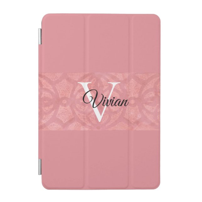 Ruddy Pink Batik Name Monogrammed iPad Mini Cover (Front)