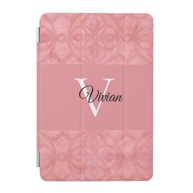 Ruddy Pink Batik Name Monogrammed iPad Mini Cover (Front)