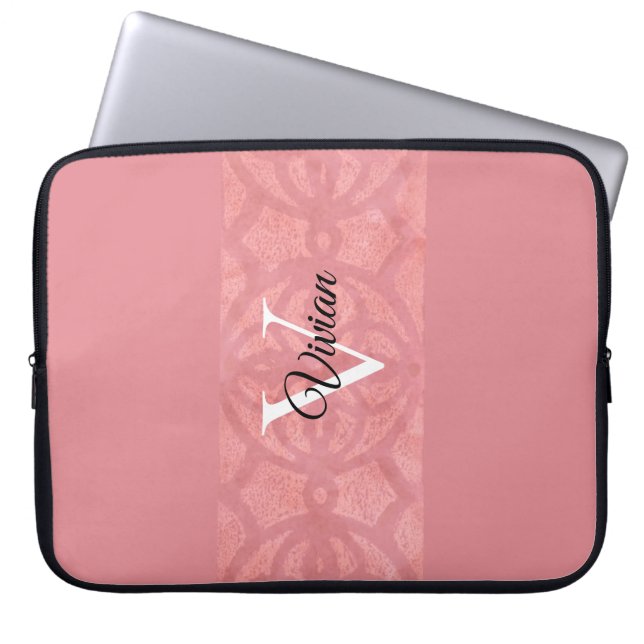 Ruddy Pink Batik Name Monogrammed Laptop Sleeve (Front)