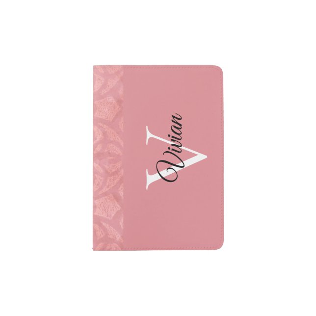 Ruddy Pink Batik Name Monogrammed Passport Holder (Front)