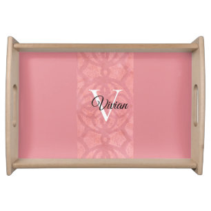 Ruddy Pink Batik Name Monogrammed Serving Tray