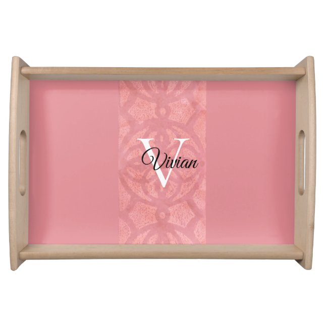 Ruddy Pink Batik Name Monogrammed Serving Tray (Front)