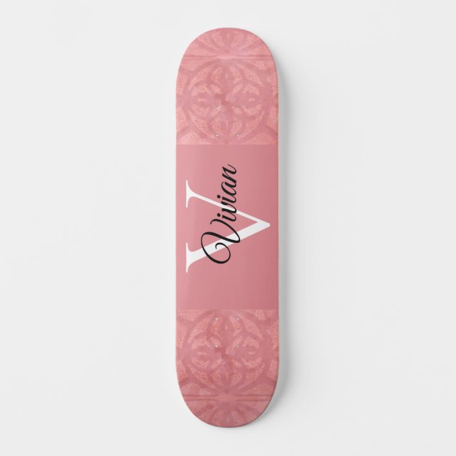 Ruddy Pink Batik Name Monogrammed Skateboard (Front)