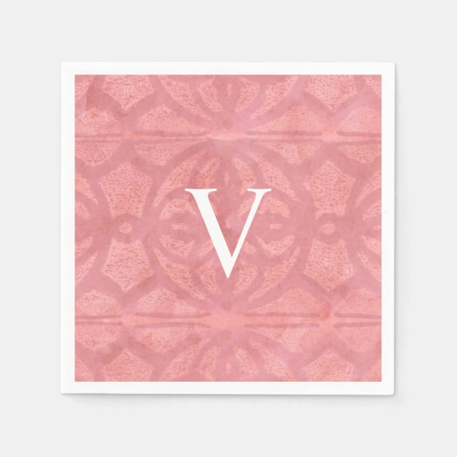 Ruddy Pink Monogrammed Watercolor Napkins (Front)