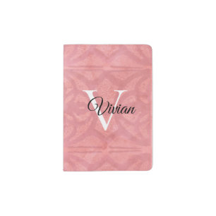 Ruddy Pink Watercolor Monogram Name Passport Holder