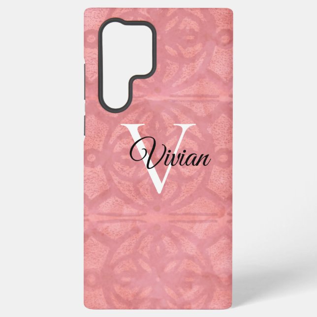 Ruddy Pink Watercolor Monogram Name Samsung Galaxy Case (Back)