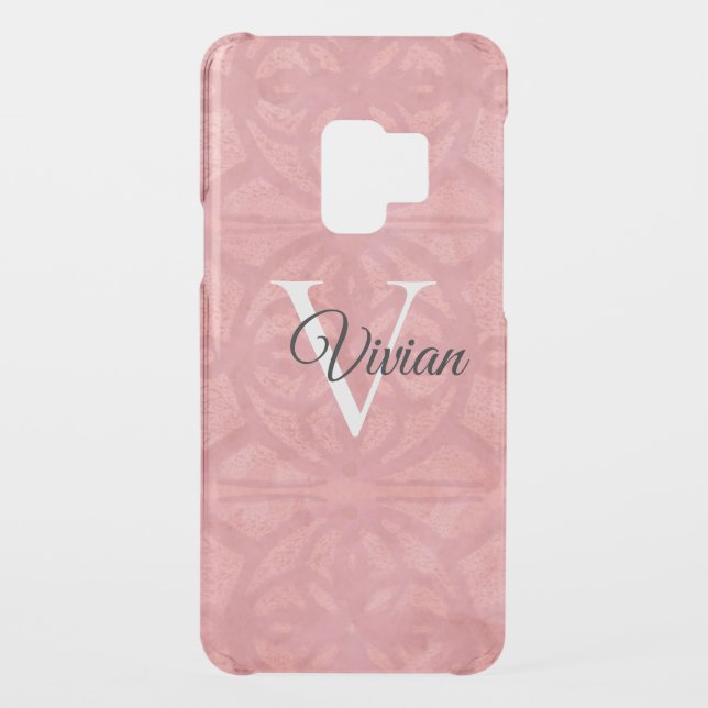 Ruddy Pink Watercolor Monogram Name Uncommon Samsung Galaxy Case (Back)