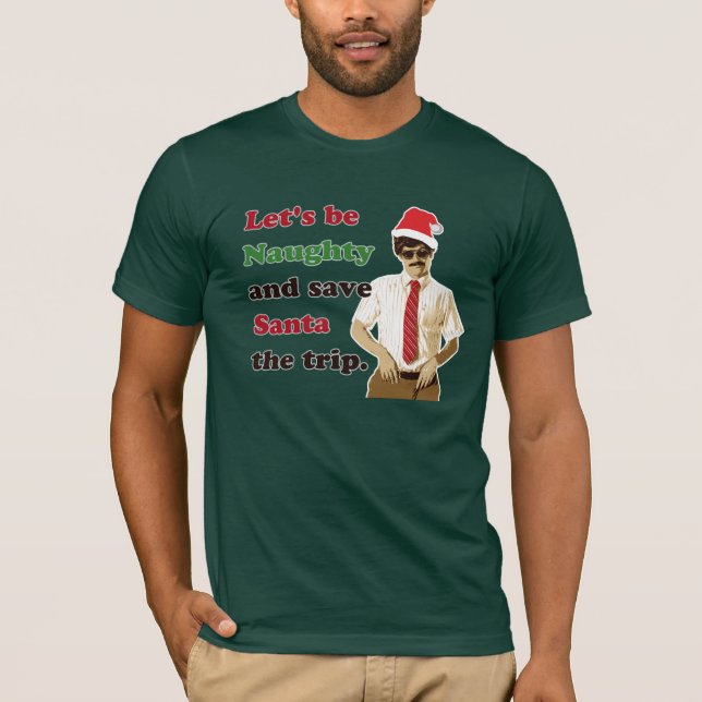 Rude 70's Mustache Santa Man T-Shirt (Front)