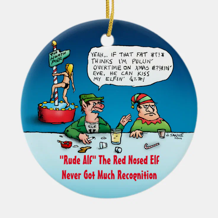 Rude Alf Funny Elf Cartoon Ceramic Ornament | Zazzle