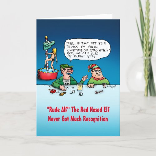 Rude Alf Funny Elf Christmas Card
