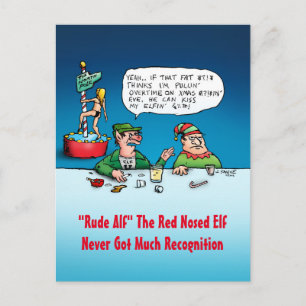 Rude Alf - Funny Elf Christmas Cartoon Holiday Postcard