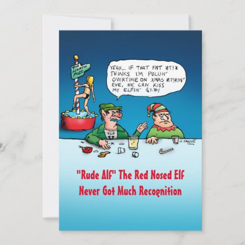 Rude Alf Funny Elf Flat Christmas Card