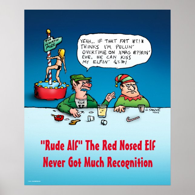 Rude Alf the Elf Funny Cartoon Christmas Poster (Front)