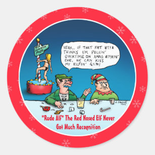 Rude Alf The Red Nose Elf Christmas Cartoon Classic Round Sticker