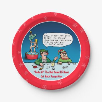 Rude Alf The Red Nosed Elf Cartoon Paper Plates by BastardCard at Zazzle