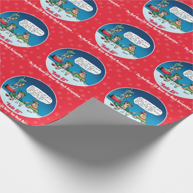 Rude Alf The Red Nosed Elf Funny Cartoon Wrapping Paper (Corner)