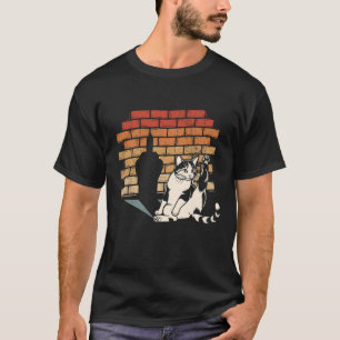 Rude Cat Licking Leg Shadow Finger Retro Brick Wal T-Shirt