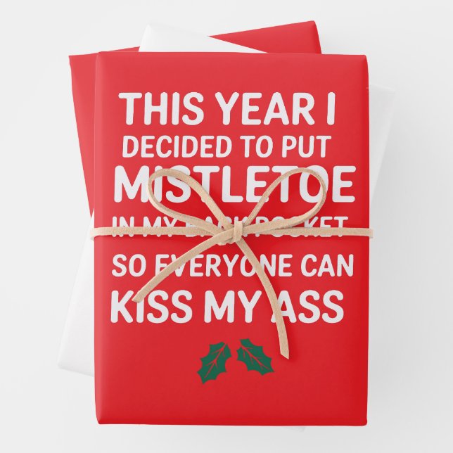 Rude Christmas Funny Noel Hilarious Christmas Tree Wrapping Paper Sheets (In situ)